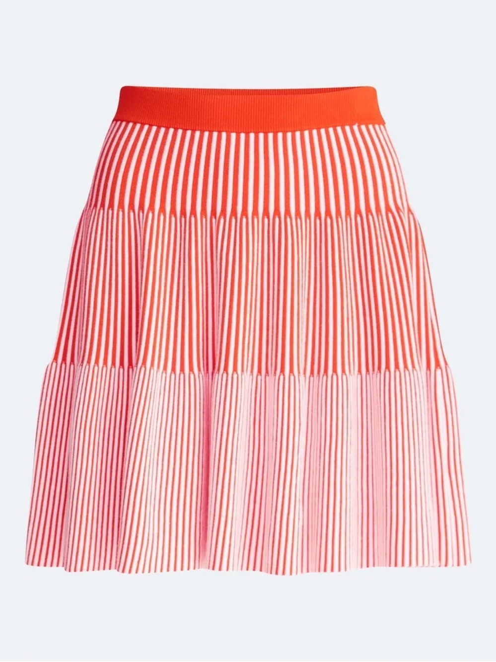 Striped Knit Skater Skirt in Coral and White